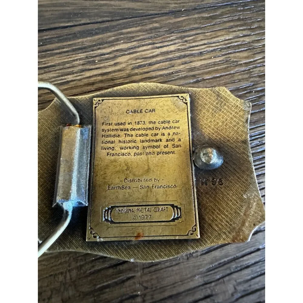Vintage 1977 San Francisco cable car belt buckle; Indiana Metal Craft Co.